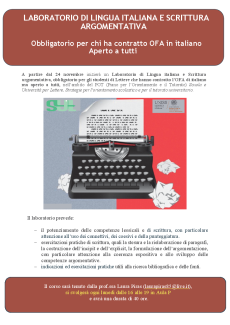 Locandina LABORATORIO DI LINGUA ITALIANA E SCRITTURA ARGOMENTATIVA