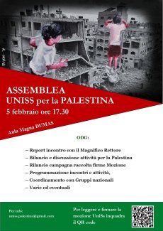 2026 02 05 Locandina assemblea UniSS per la Palestina